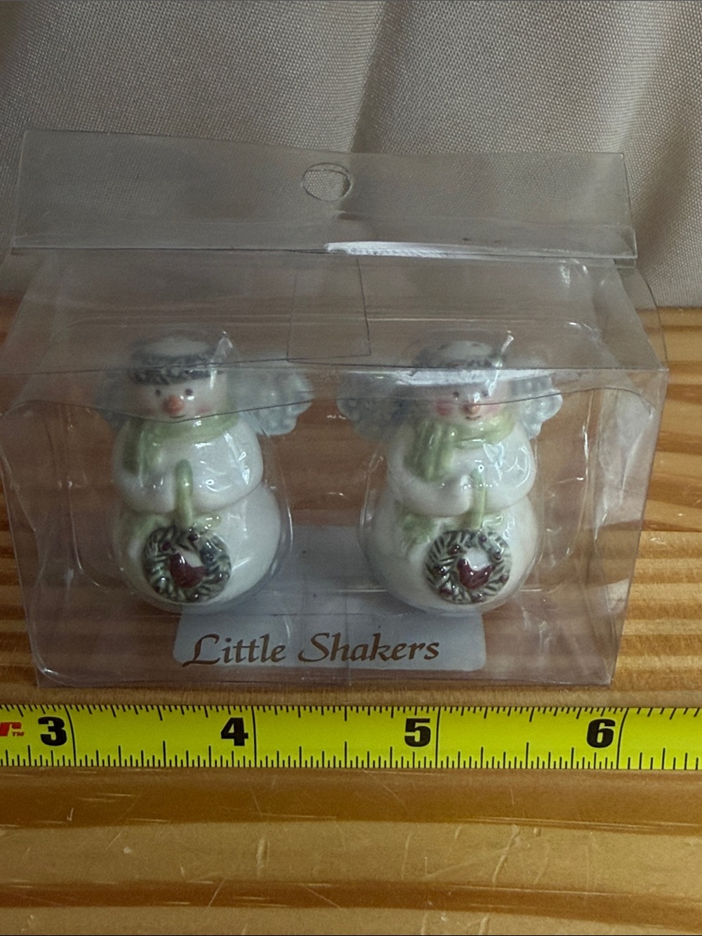 Amscan Little Shakers Miniature Ceramic Snowman Salt & Pepper Set NIB